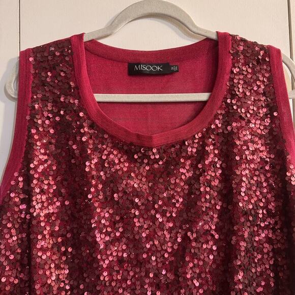 Misook Plus Size Sequined Lurex Melange Shimmery Metallic Tank Top Red Size 3X - Picture 4 of 9